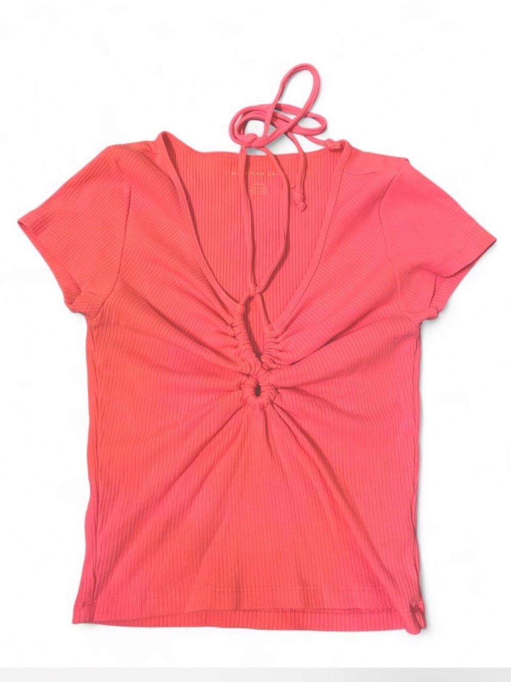 American Eagle Outfitters Coral Twist-Front Ribbed Crop Top